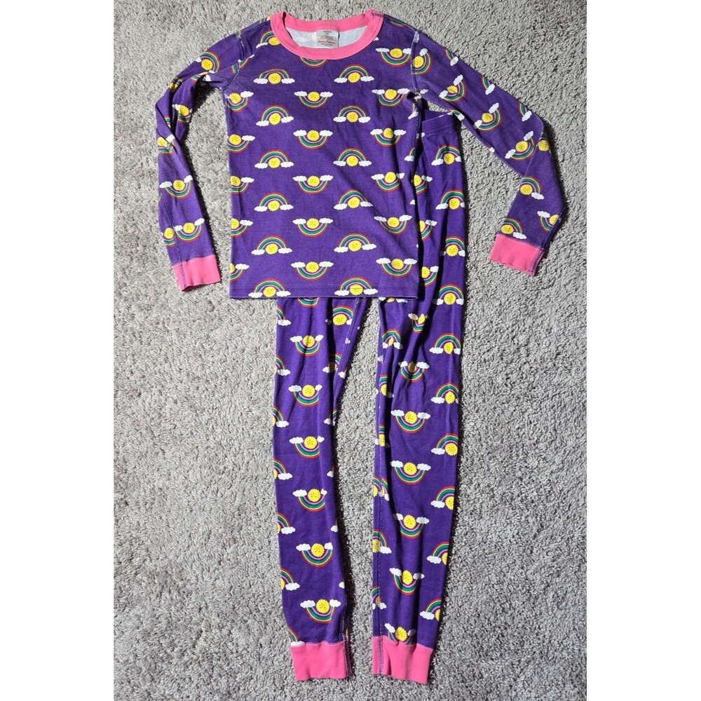 Hanna Andersson Jump for Joy rainbow print pajama set Pink Purple Youth Size 12